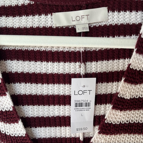 Loft women’s drop shoulder short sleeve striped knit sweater, Large - Picture 4 of 7